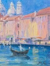 真作】絵画 油彩 ヴェネツィアの運河風景 ゴンドラのある街並み Y159