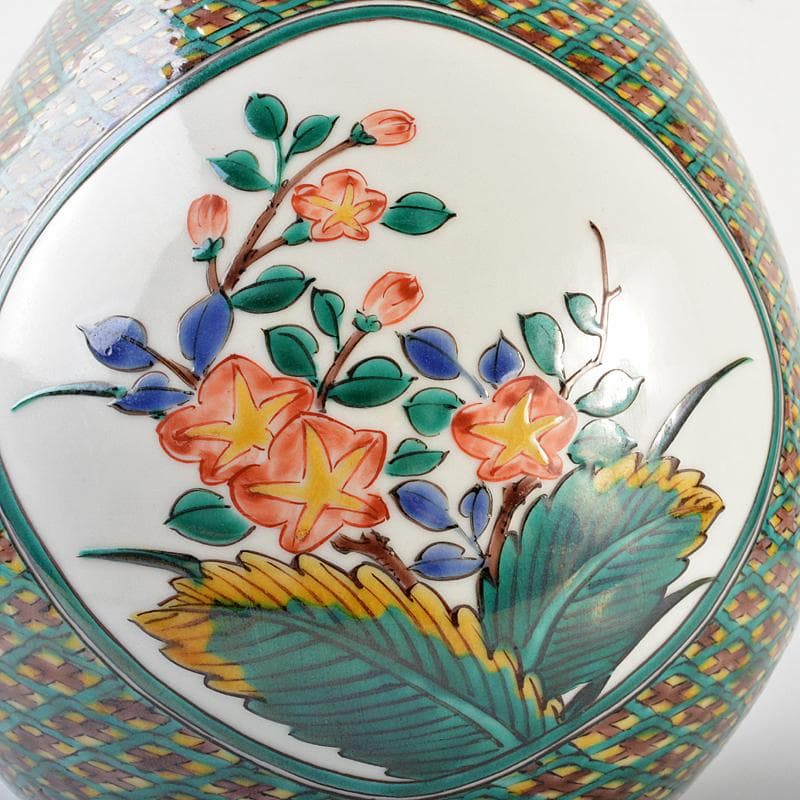 九谷焼 三代三ツ井為吉作 色絵草花文 飾壷 共布共箱 V R6833B - メルカリ