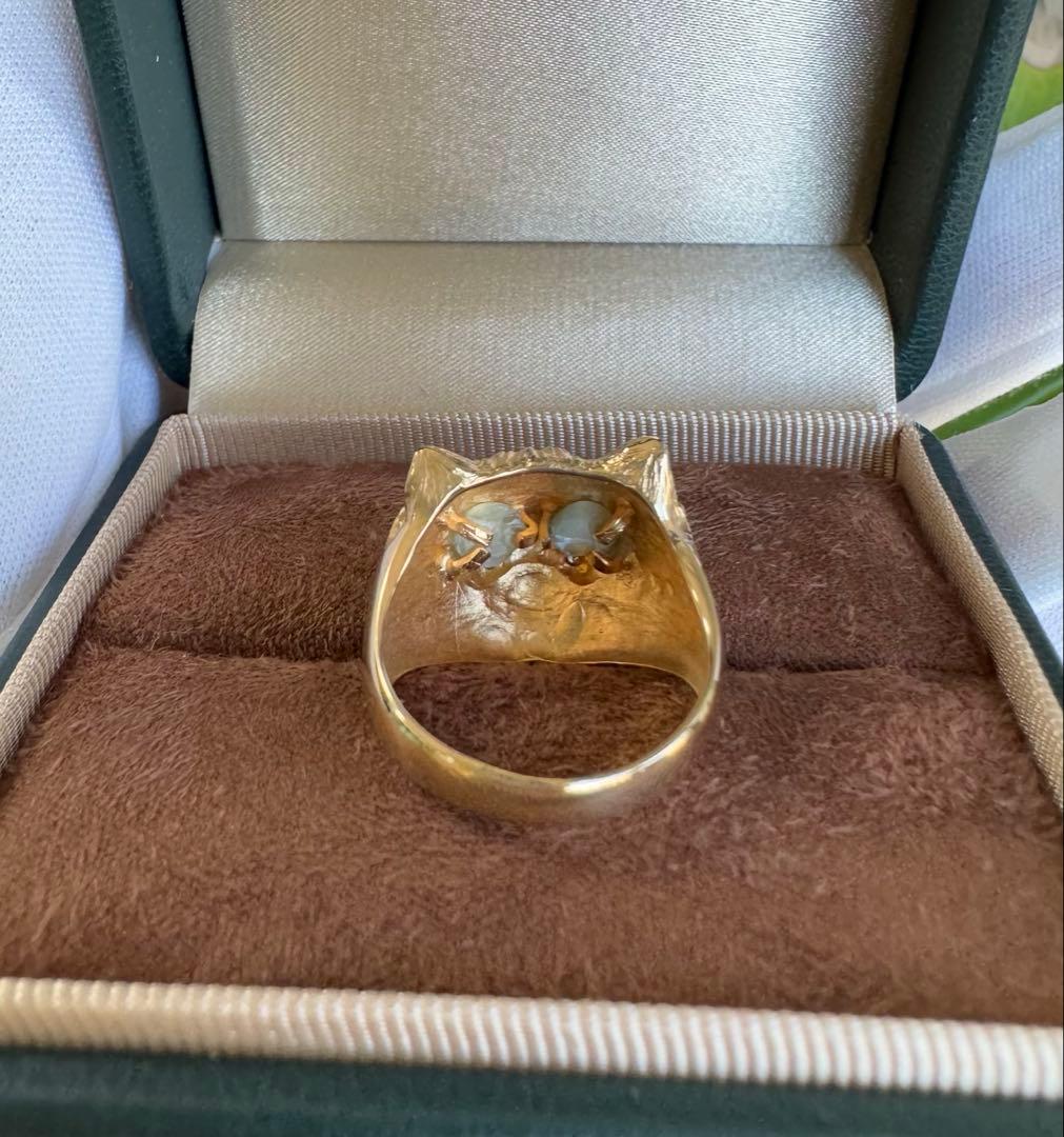 K18 キャットモチーフリング　ダイヤモンド　クリソベリルキャッツアイ　約6g