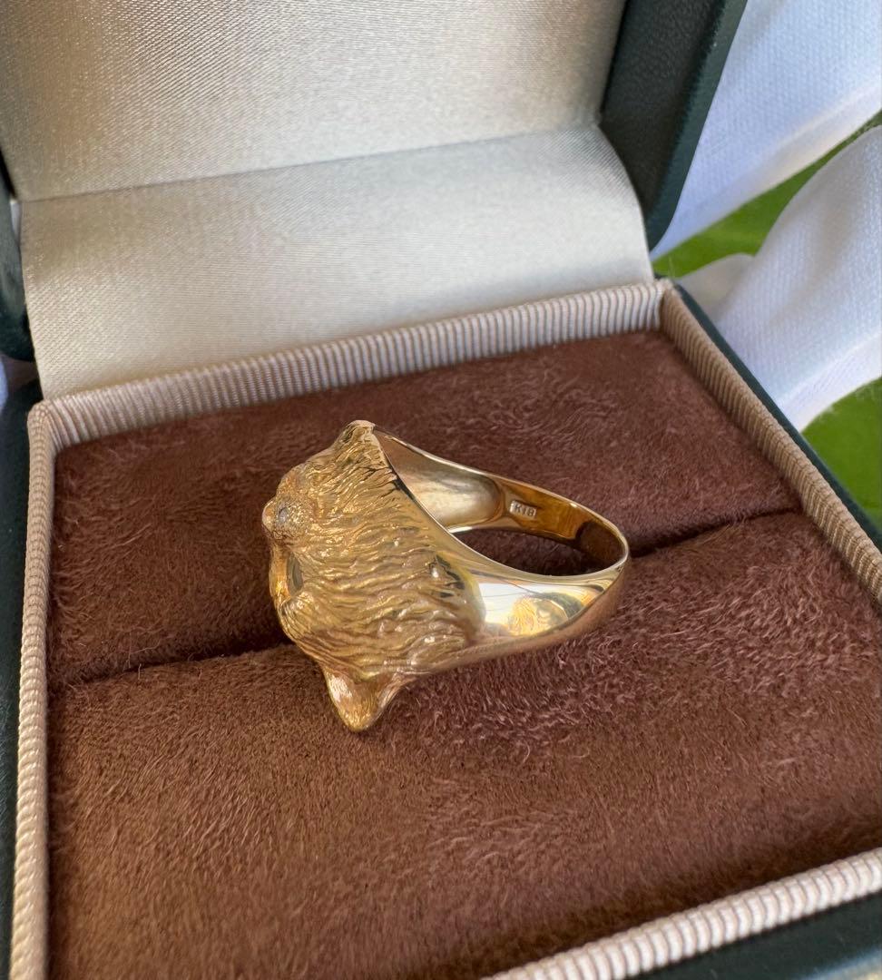 K18 キャットモチーフリング　ダイヤモンド　クリソベリルキャッツアイ　約6g