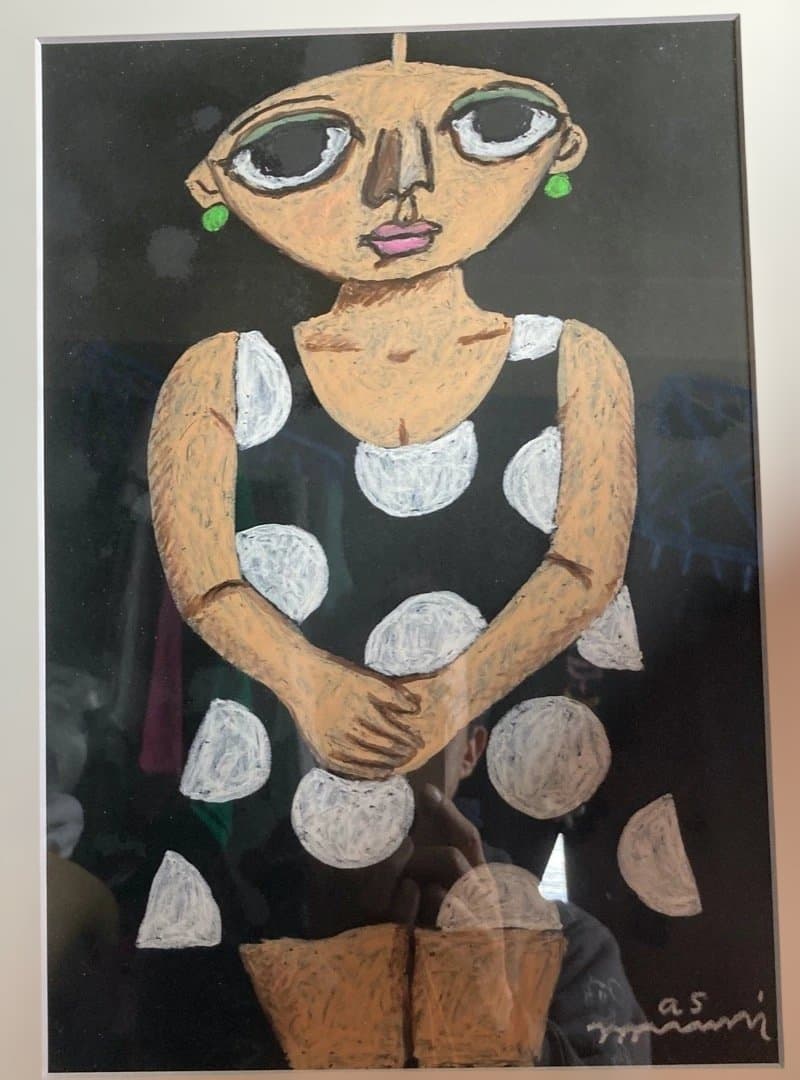 新品直筆絵画『原マスミ／水玉ワンピース』豪華（四つ切り）額付