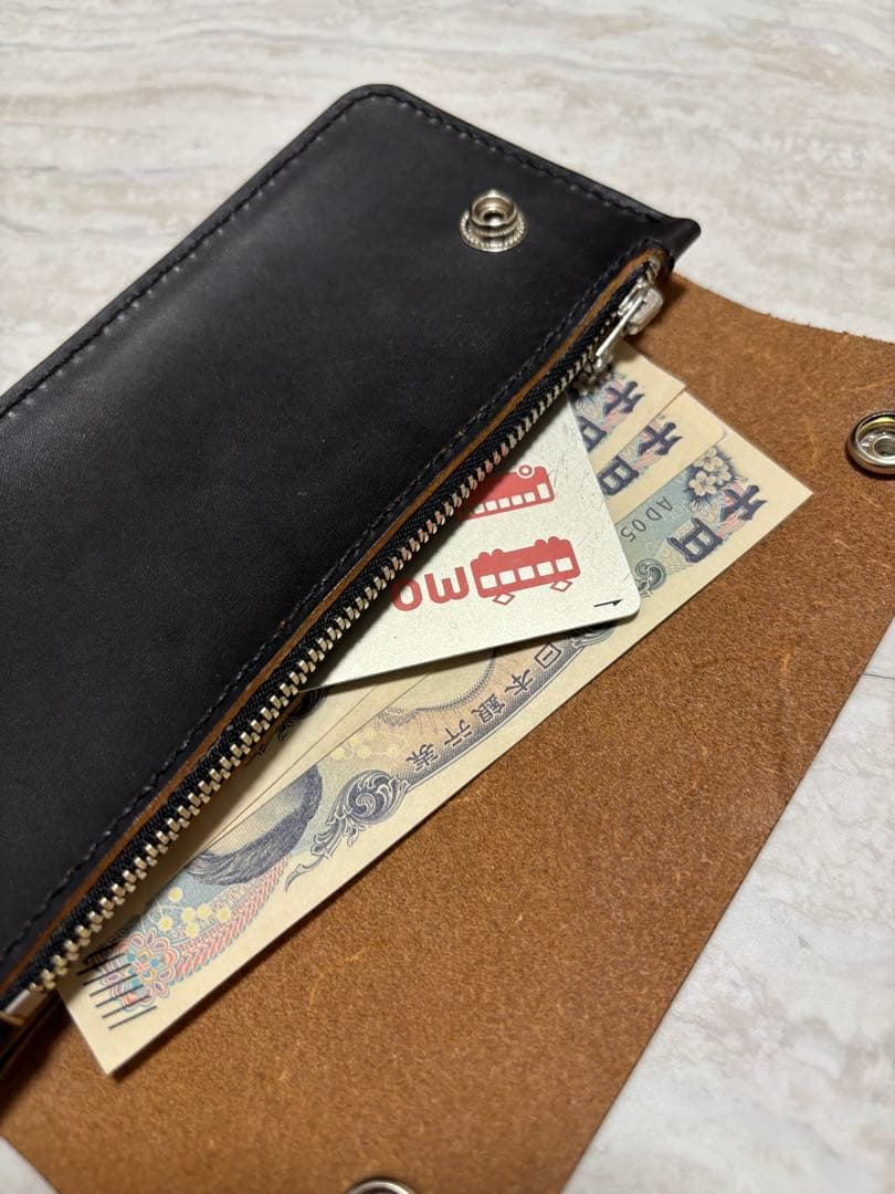 ロングトラッカーウォレット　三層　茶芯　レザークラフト　ハンドメイド