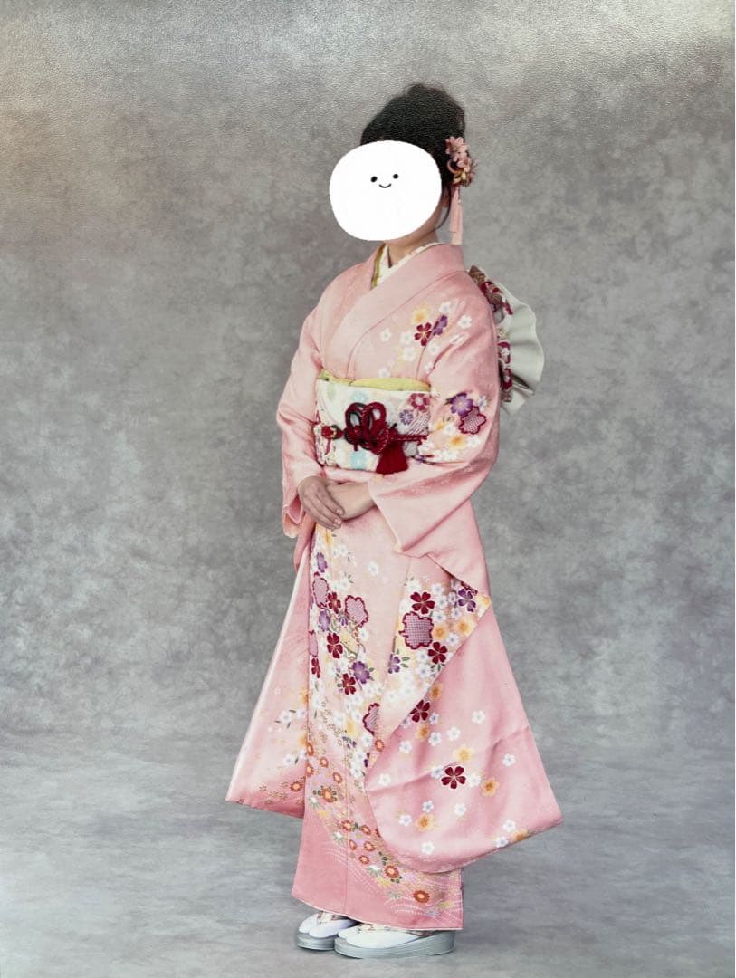 成人式振袖フルセット 花柄 黄色 ピンク 着物 帯セット 振袖フルセット