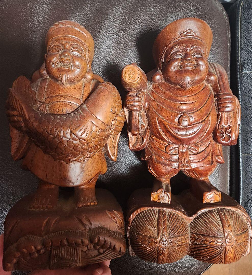 恵比寿大黒 大黒様 恵比寿様 木彫り - メルカリ