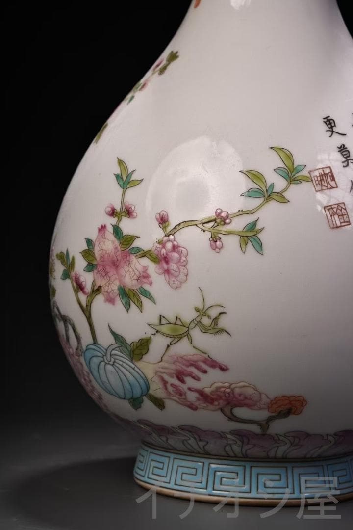 中国古美術 珍品旧蔵 粉彩 花瓶 清朝風 純手描き陶磁器 飾壺 茶道具 書斎置物