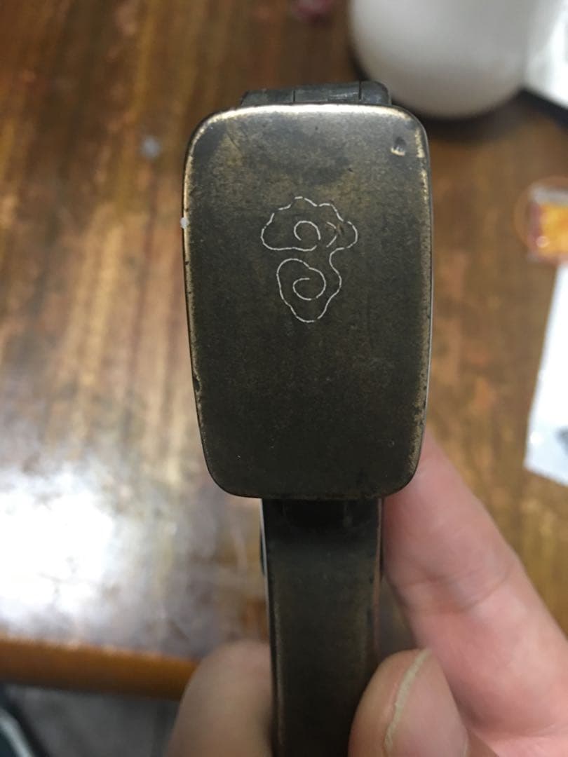 古銅 墨盒 銀象嵌 文房用具