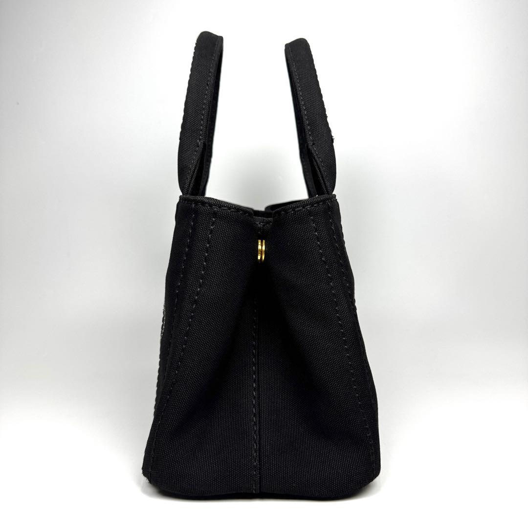 美品✨ PRADA プラダ カナパ S ハンドバッグ 黒 ストライプ
