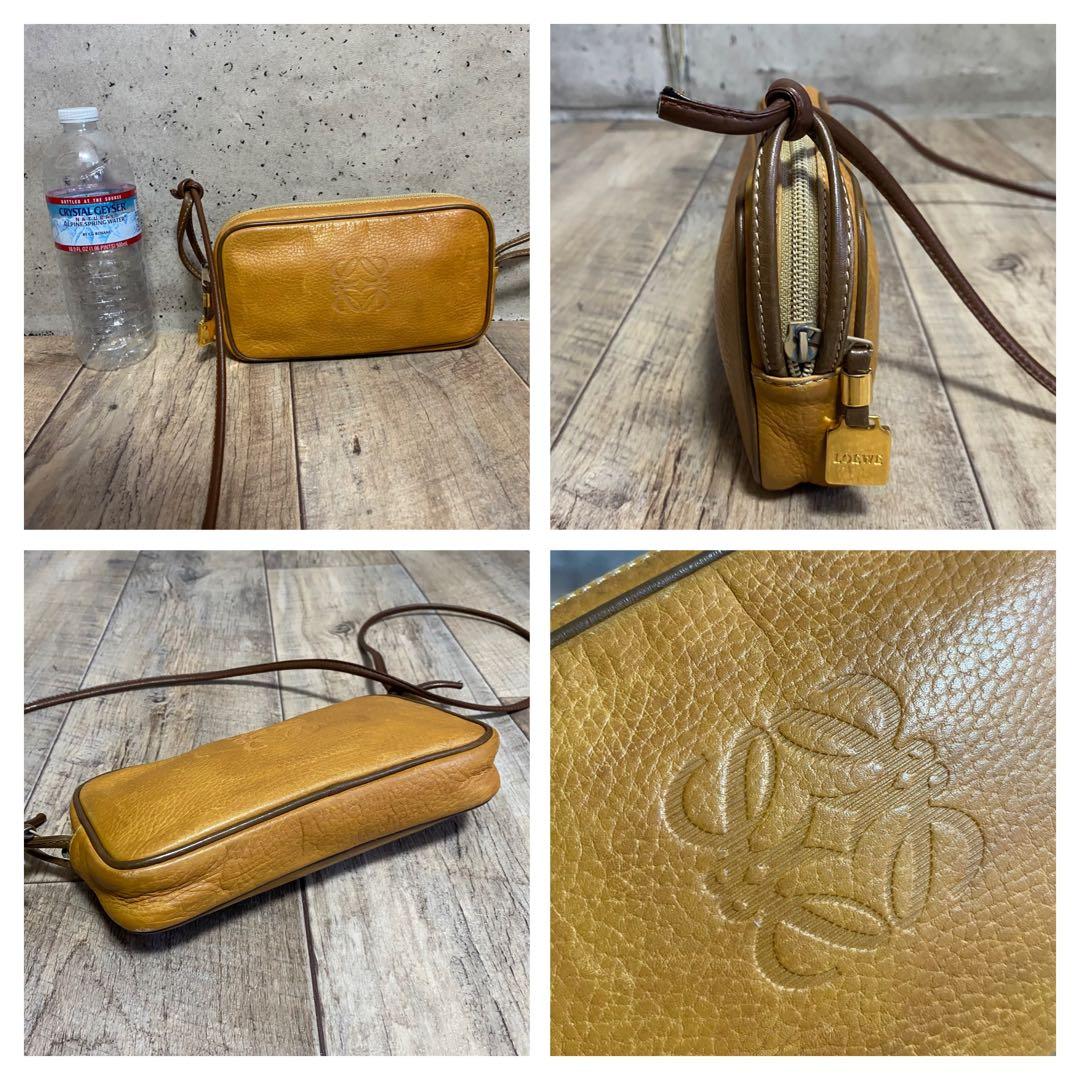 本物☆ロエベ アナグラム柄 レザー ショルダーバッグ 斜めがけ キャメルブラウン
