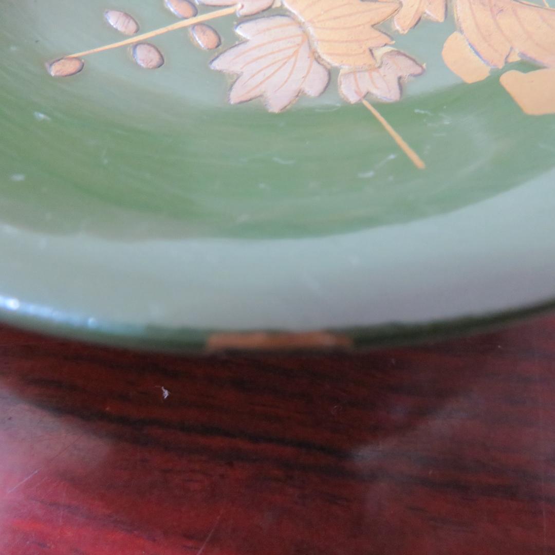緑吸物碗 青地 盃 蒔絵 大根 カブ 8ケ 傷 欠け スレ 明治頃 希少 漆器