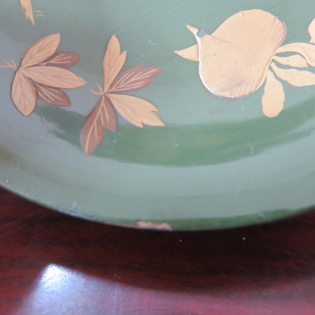 緑吸物碗 青地 盃 蒔絵 大根 カブ 8ケ 傷 欠け スレ 明治頃