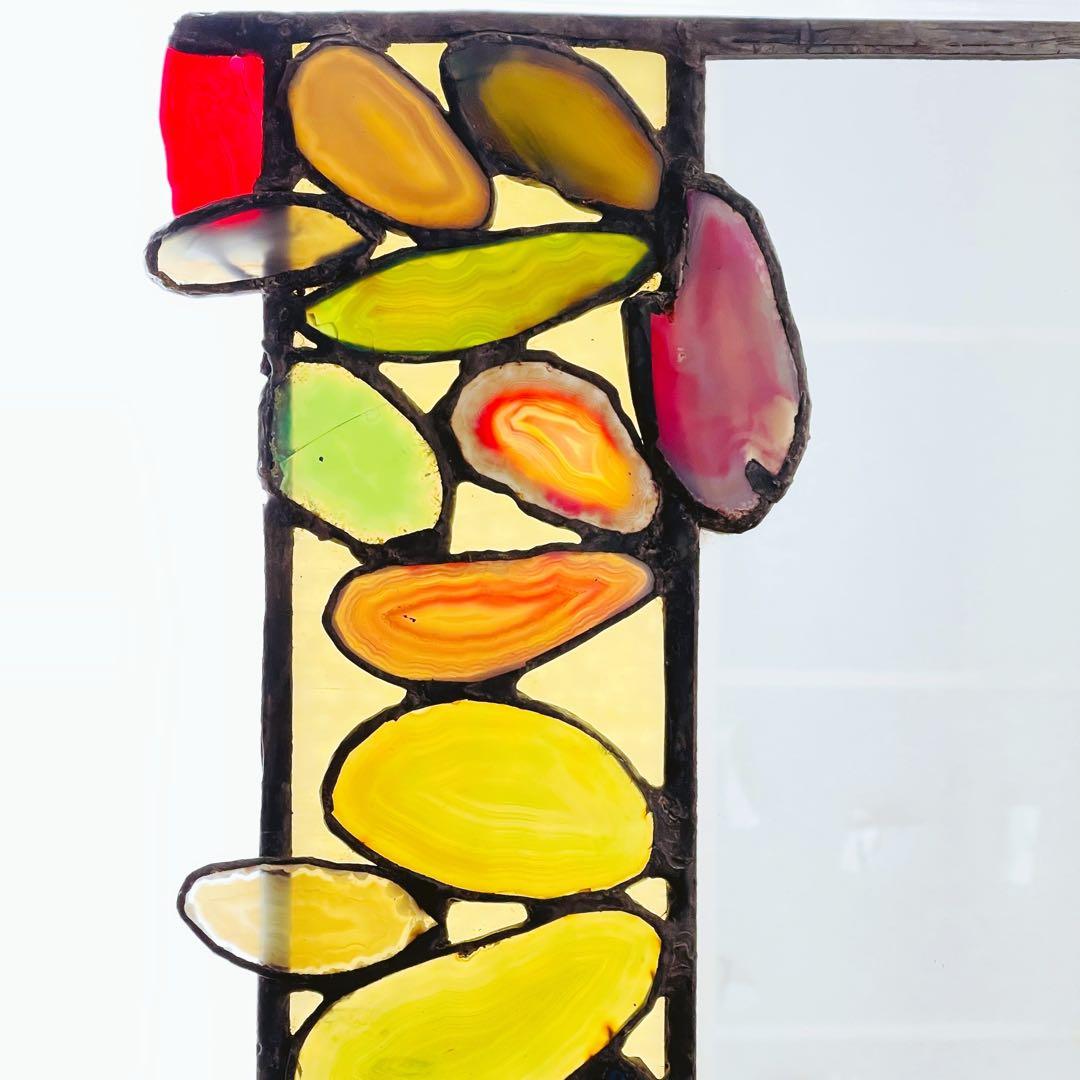 ✮レア✮ ステンドグラス 鏡 ミラー 壁掛け メノウ 天然石