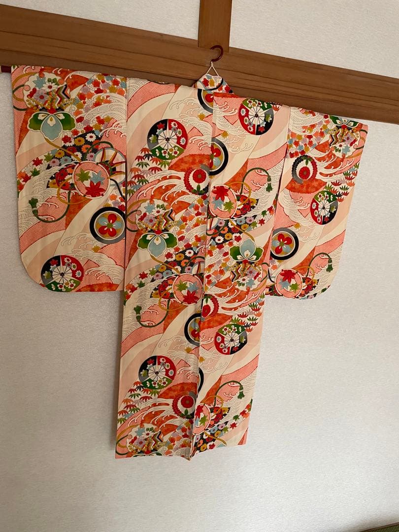 新品　未使用　希少　正絹　着物　七五三　お宮参り　しぼり　しつけ付き　女子　和柄