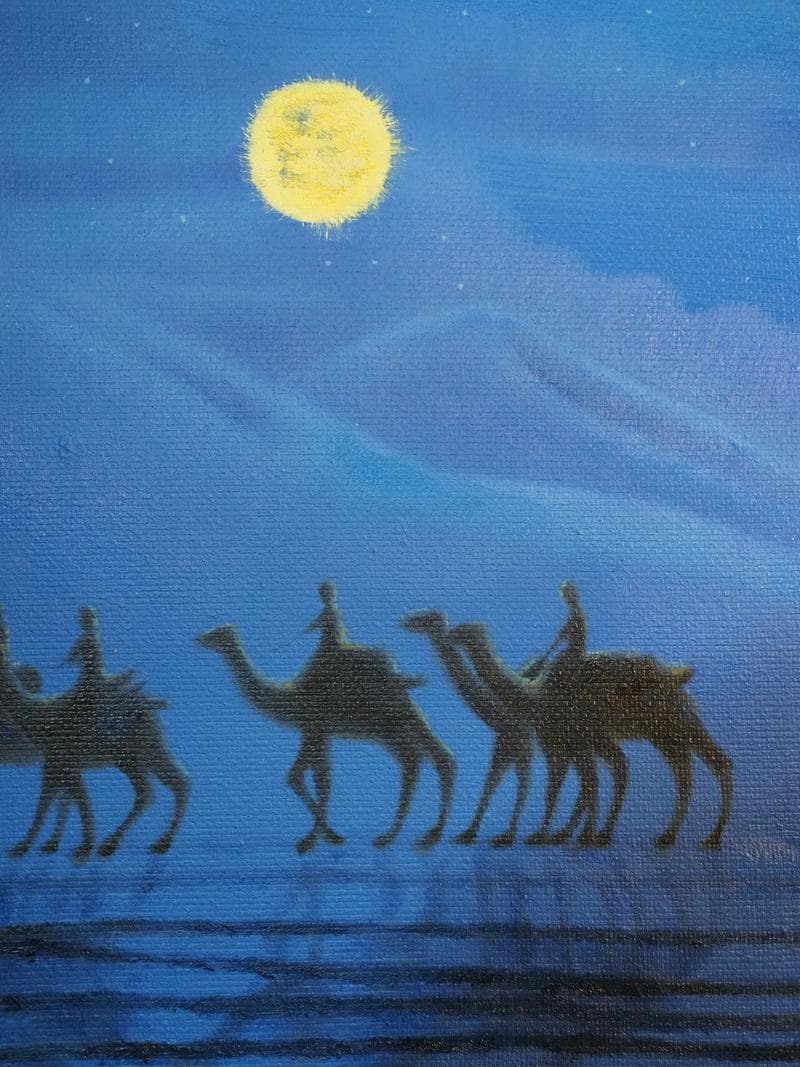 【値下げ】風景画　平山郁夫　月光の砂漠　M10　額付き　手描き　肉筆