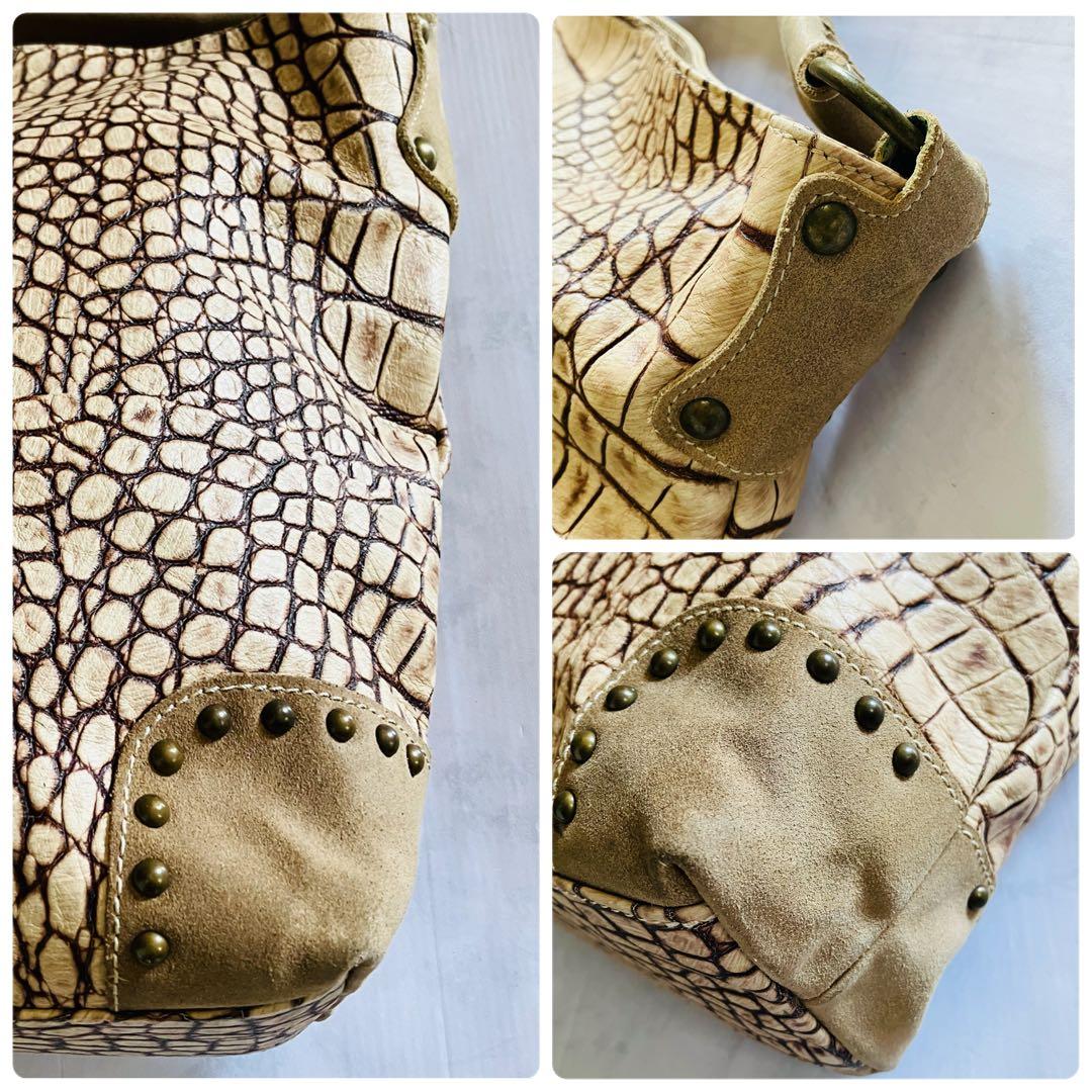 美品✨イタリア製 本革クロコ型押し 肩掛けトートバッグ ショルダーバッグ A4可
