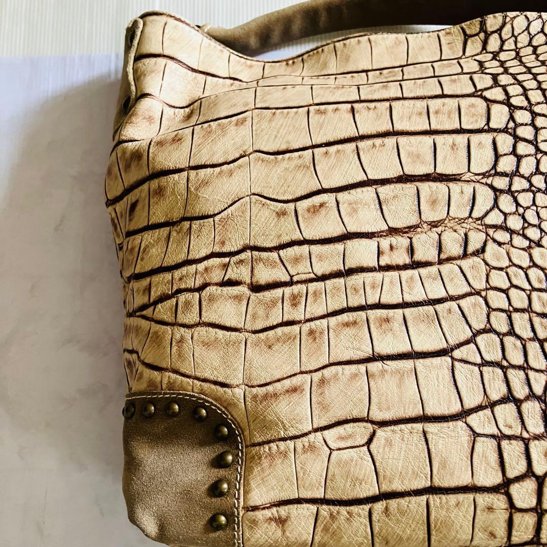 美品✨イタリア製 本革クロコ型押し 肩掛けトートバッグ ショルダーバッグ A4可