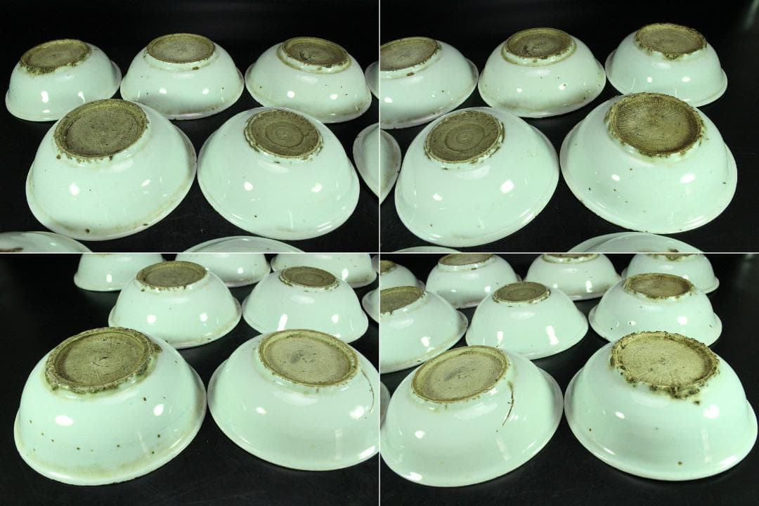 唐物 古染付 青花 青菜紋 皿 十件揃 虫喰い 中国(K-A408)