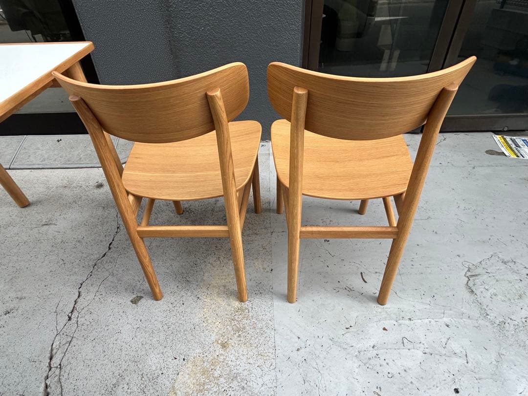 美品　無印　ダイニングセット　メラニン天板　ラウンドチェア2脚　オットマン付き