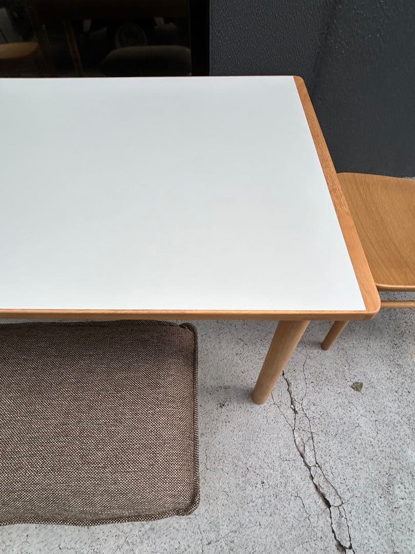 美品　無印　ダイニングセット　メラニン天板　ラウンドチェア2脚　オットマン付き