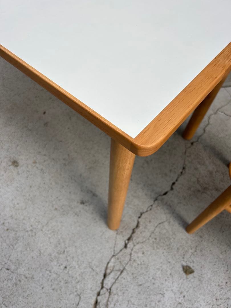 美品　無印　ダイニングセット　メラニン天板　ラウンドチェア2脚　オットマン付き