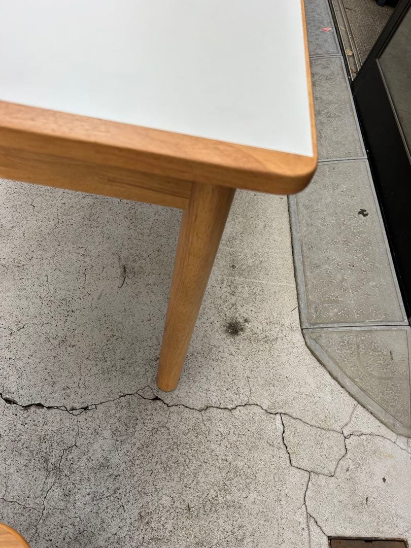 美品　無印　ダイニングセット　メラニン天板　ラウンドチェア2脚　オットマン付き