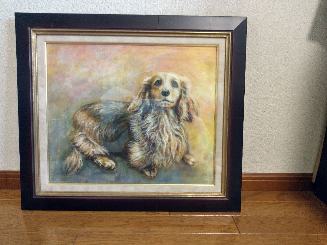 ミニチュアダックスフント油絵 8 号 額付