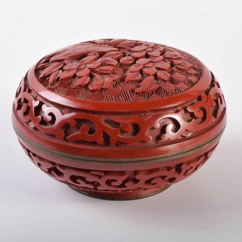 中国　剔紅　堆朱　内七宝　花文　香合　C　7067