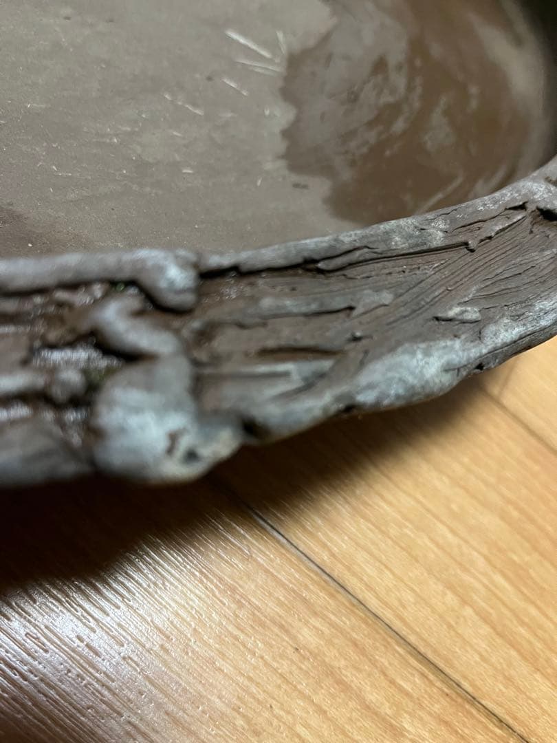 盆栽鉢　水盤　手捻り盆栽　陶一作　一点物鉢　水石　石付き盆栽　3.1kg 山野草