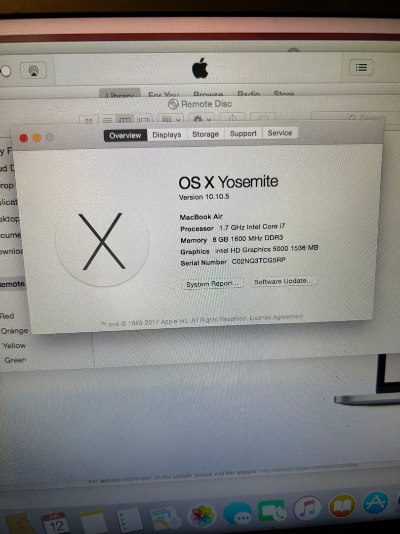 MacBook本体 Apple MacBook Air 1.7GHz i7 8GB