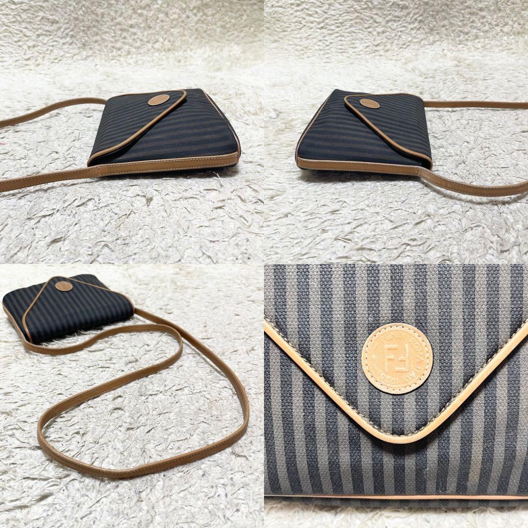 【良品】フェンディ　ショルダーバッグ　ポシェット　レザー　キャンバス　ペカン柄