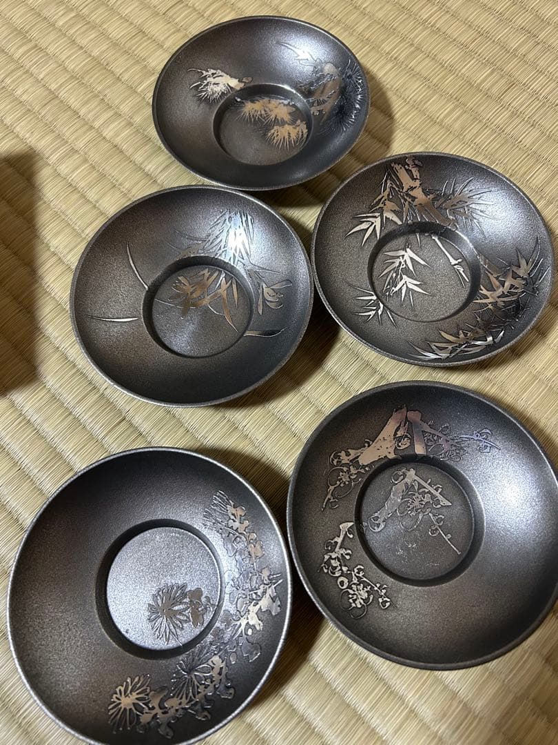錫　茶托　錫師　松下喜山　5客セット