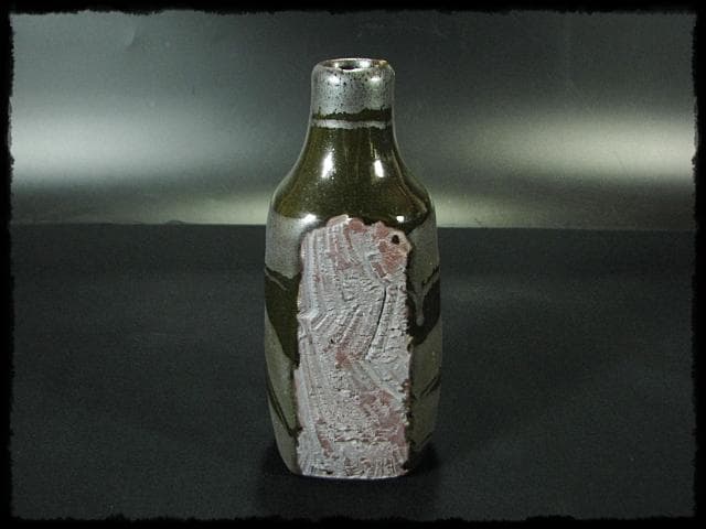 成良 仁 益子 人気作家 黒釉 花入 南田 是也 花器 四方桟 共箱 f46