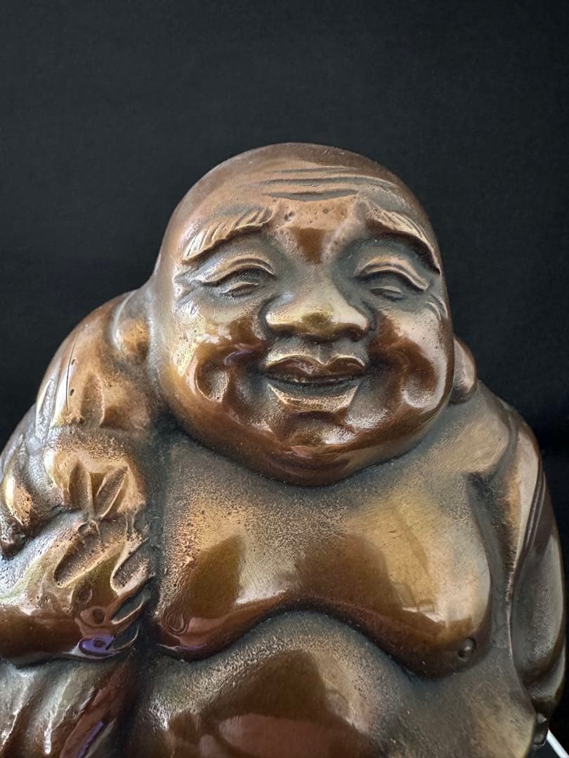 布袋様置物 銅製 高さ約14.5cm 七福神 骨董 古美術