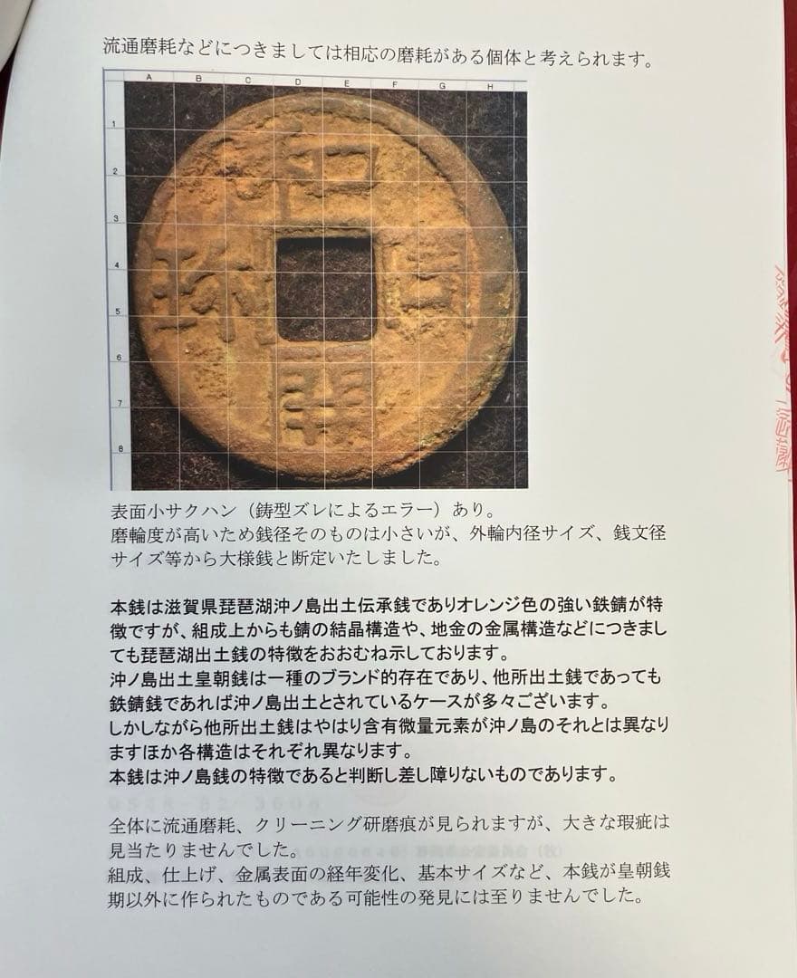 和同開珎 沖ノ島出土伝承 鑑定書付き