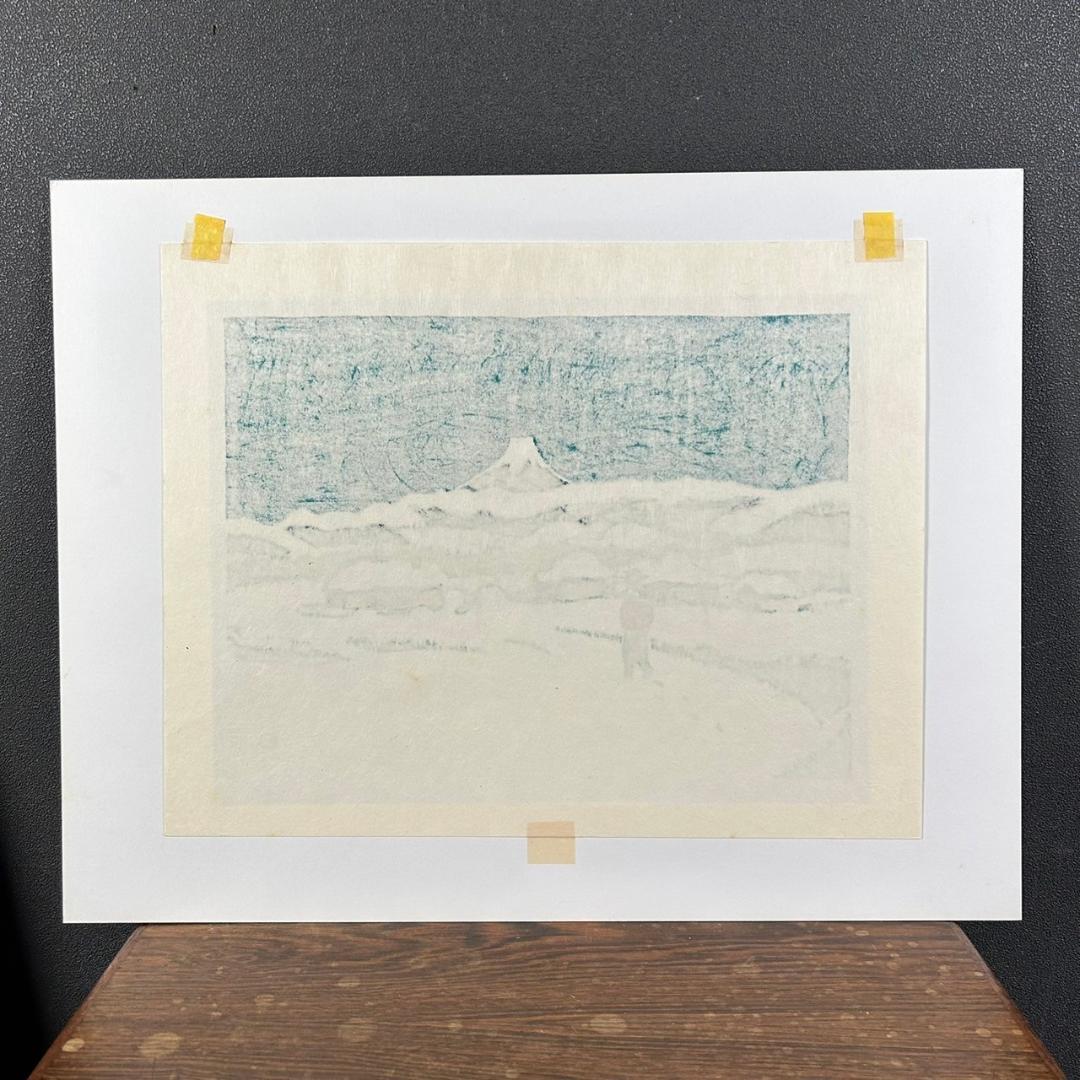 畦地梅太郎「冬の富士」木版画 1952年作 直筆サイン入り 山の版画家