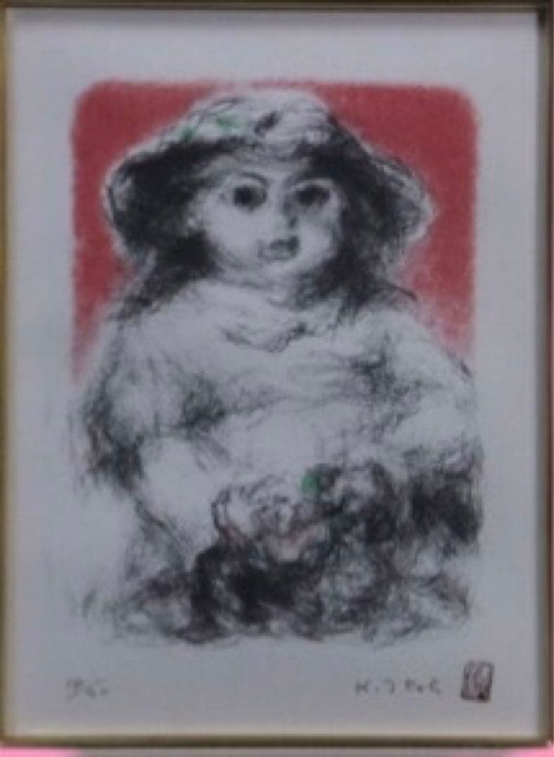 文化勲章 伊藤清永「フランス人形」版画 14/90 直筆サイン