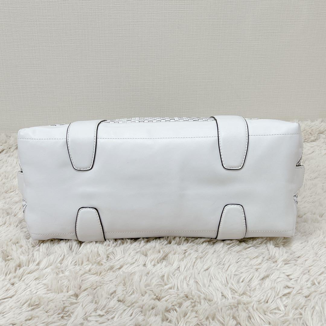 上品 COACH レザー ハンドバッグ ショルダー 2way 編み込み ホワイト