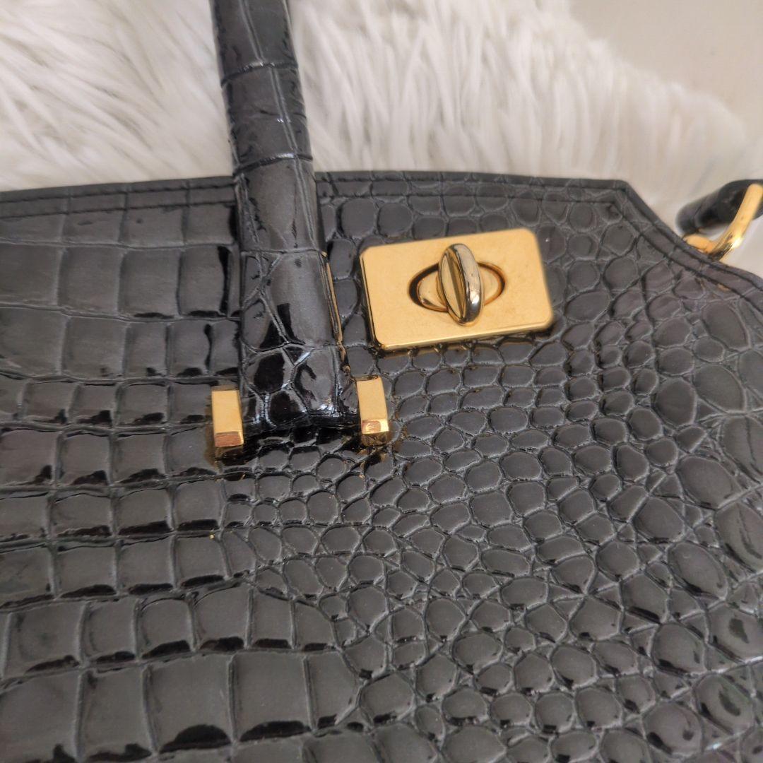 銀座かねまつ　ハンドバッグ　クロコ型押し　2way　シャイニング