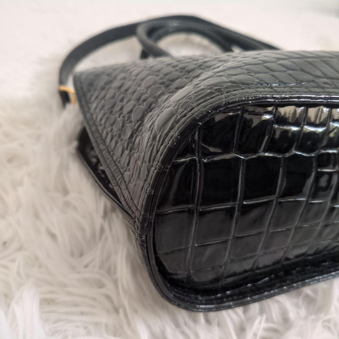 銀座かねまつ　ハンドバッグ　クロコ型押し　2way　シャイニング