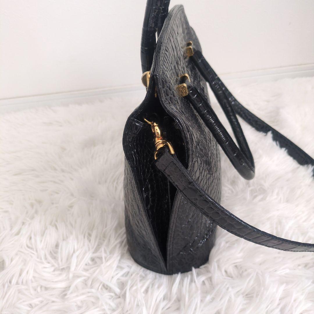 銀座かねまつ　ハンドバッグ　クロコ型押し　2way　シャイニング