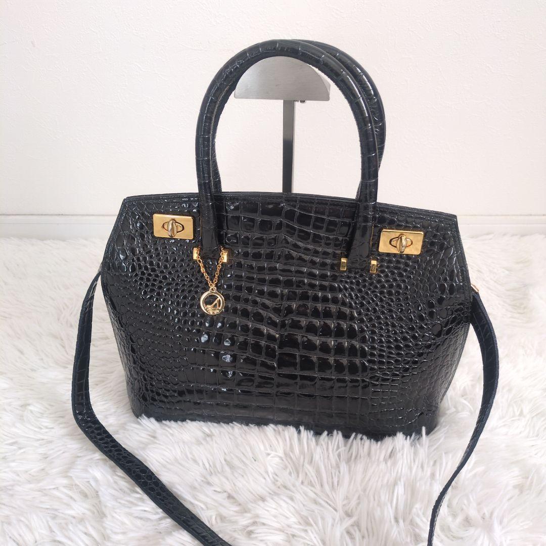 銀座かねまつ　ハンドバッグ　クロコ型押し　2way　シャイニング