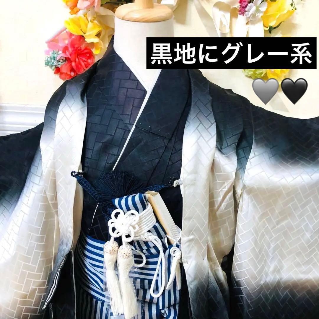 七五三 五歳‼️黒地グレー系 黄金鷹 金糸刺繍‼️袴未使用しつけ付き‼️完全フルセット