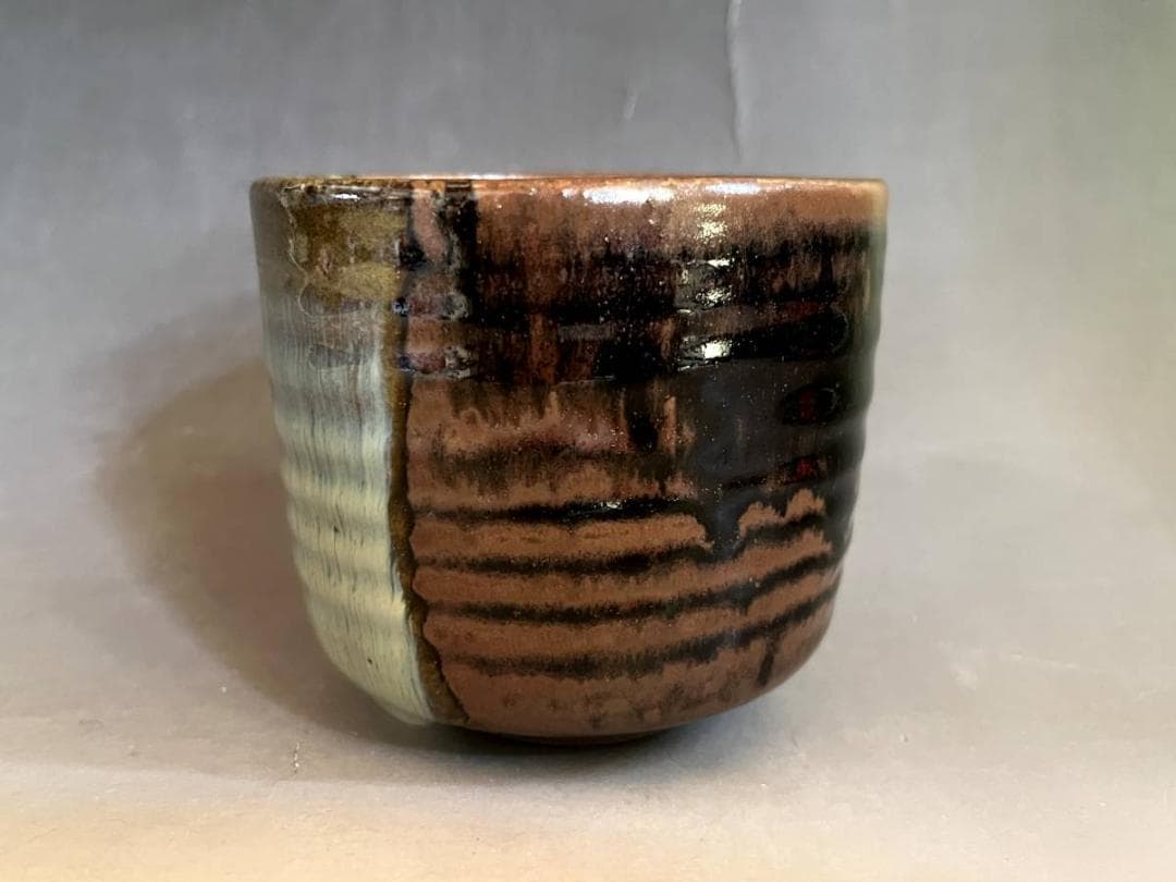 茶碗□膳所焼き 掛分筒茶碗 淡海ぜぜ 陽炎園造 お茶道具