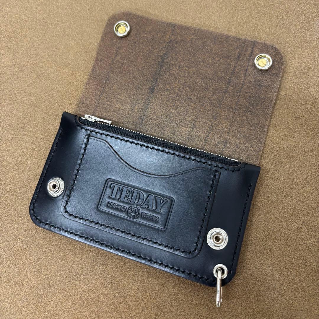 クロムエクセル　トラッカーウォレット　ミドル　黒　茶心　3層　シルバー925