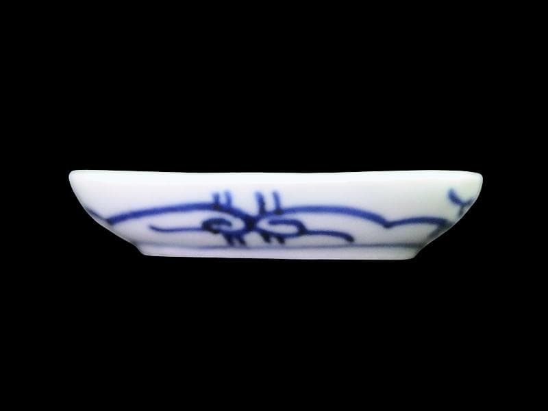 古伊万里　染付　蛸唐草の図　楕円豆皿　珍品　E498AS-CTw