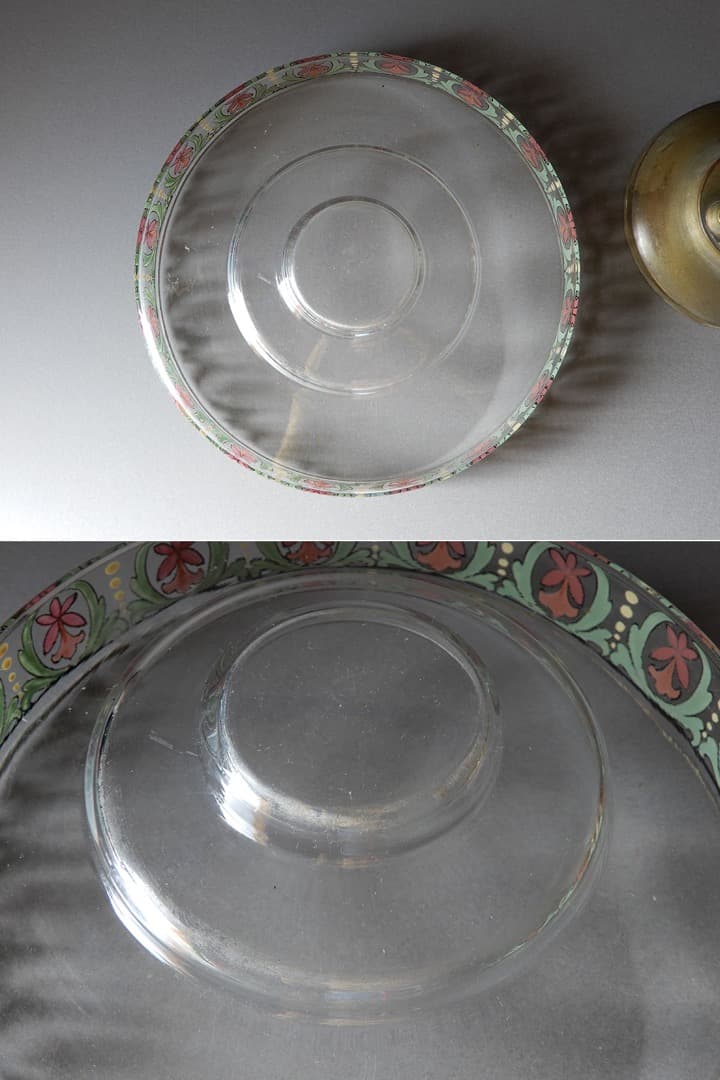 脚付きガラス皿 真鍮台座 ガラス柱