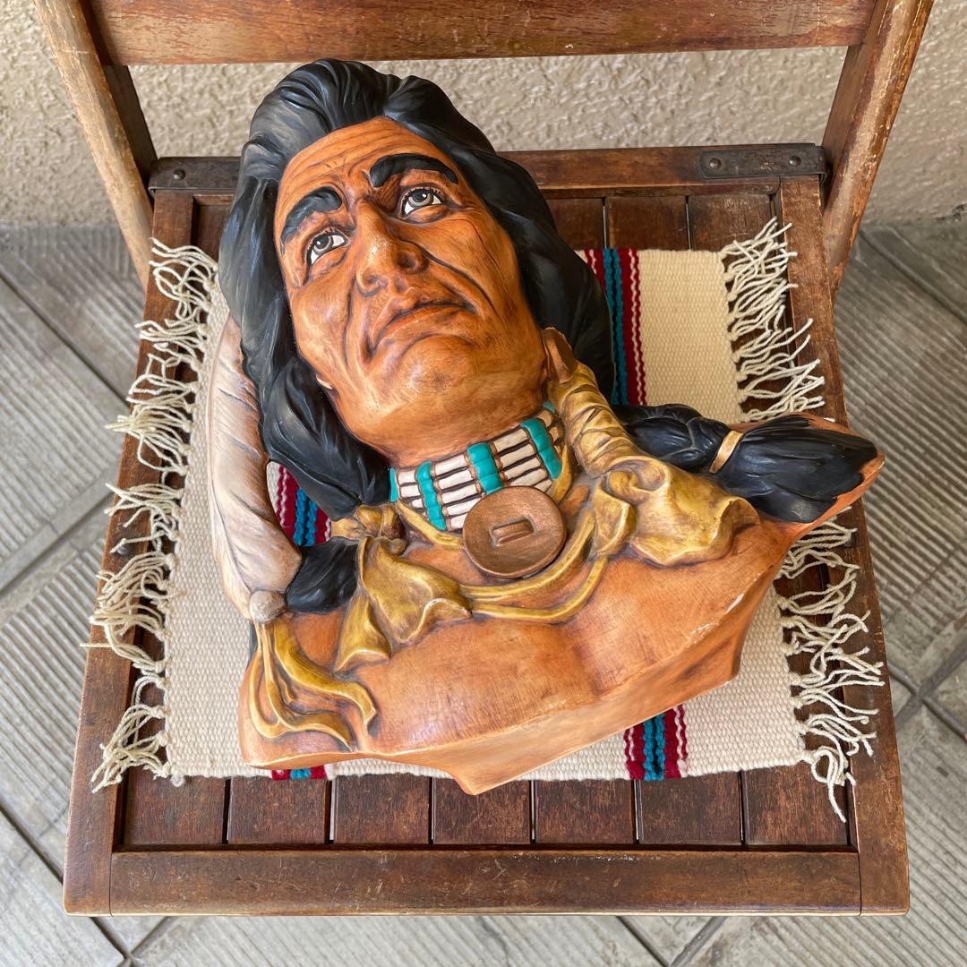 希少！80s BIGインディアン陶器製置物ネイティブアメリカン雑貨