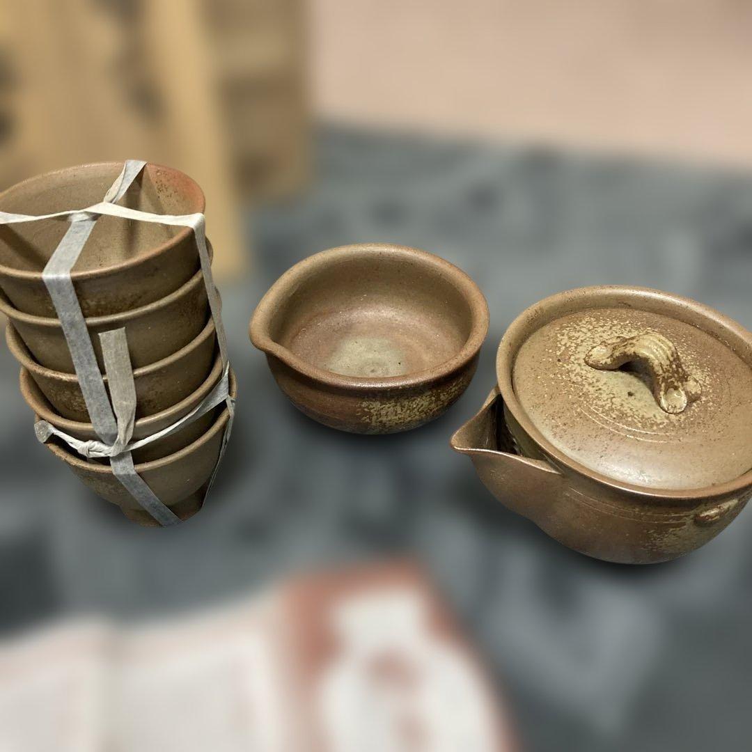 岡山 備前焼 木村陶峰 煎茶器 宝瓶 湯冷まし 茶杯セット