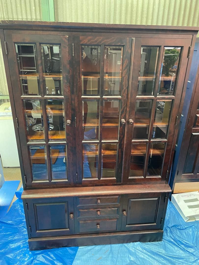 北海道民芸家具　ガラス扉キャビネット　食器棚 北海道民芸家具 国産家具 W 90cm 食器棚 キャビネット ガラス棚