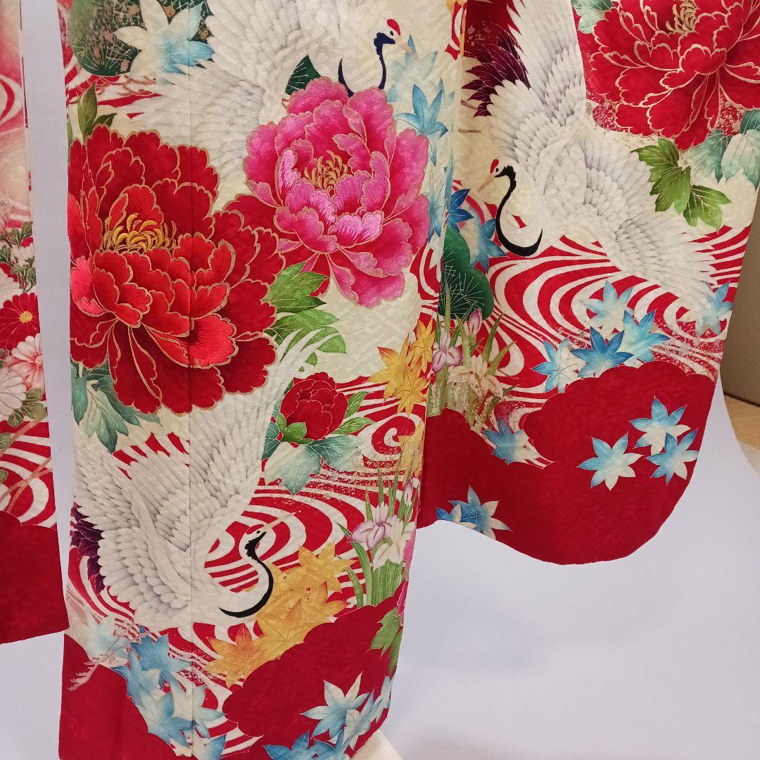 豪華 牡丹×鶴 振袖フルセット クリーム色