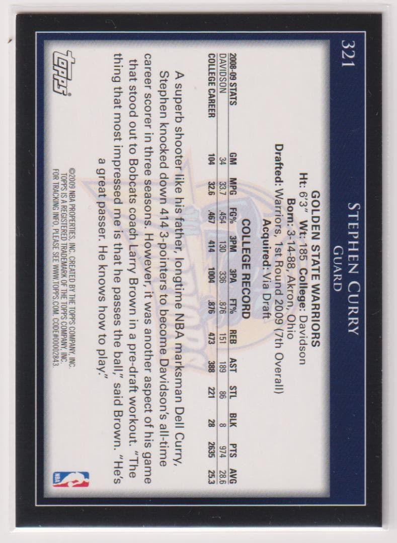 STEPHEN CURRY Topps 09-10 ステフィン カリー ルーキー